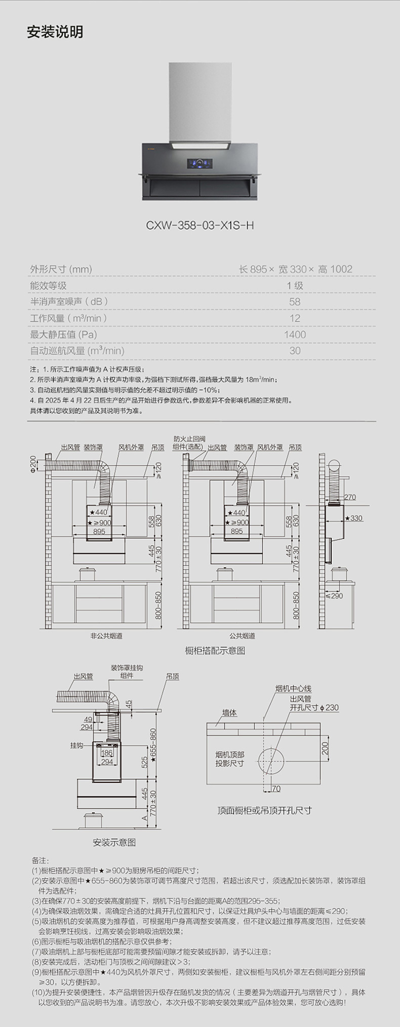 CXW-358-03-X1S-H】功能_参数_安装图-FOTILE方太厨电官网